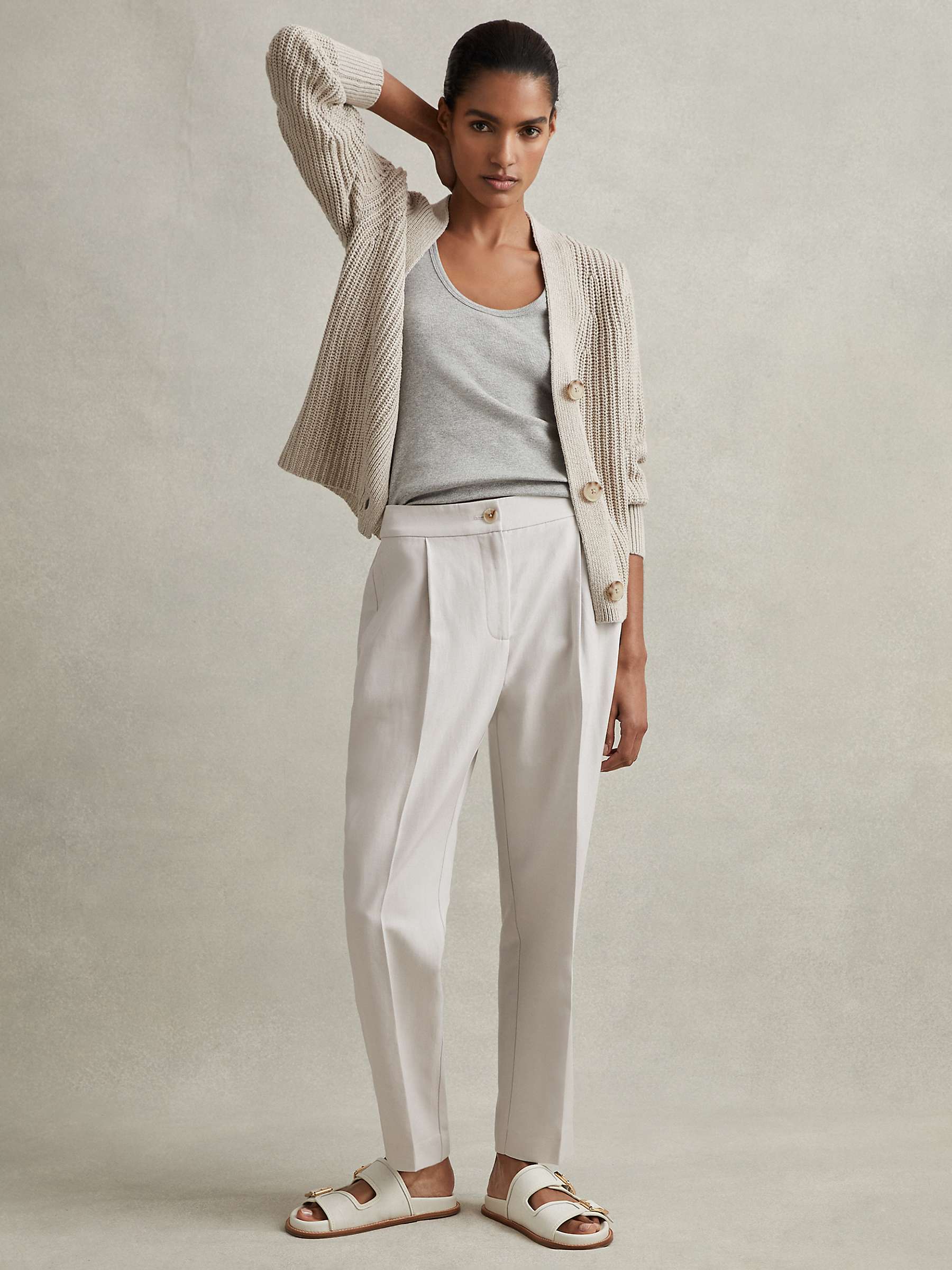 Buy Reiss Farrah Linen Blend Tapered Trousers, Light Grey Online at johnlewis.com