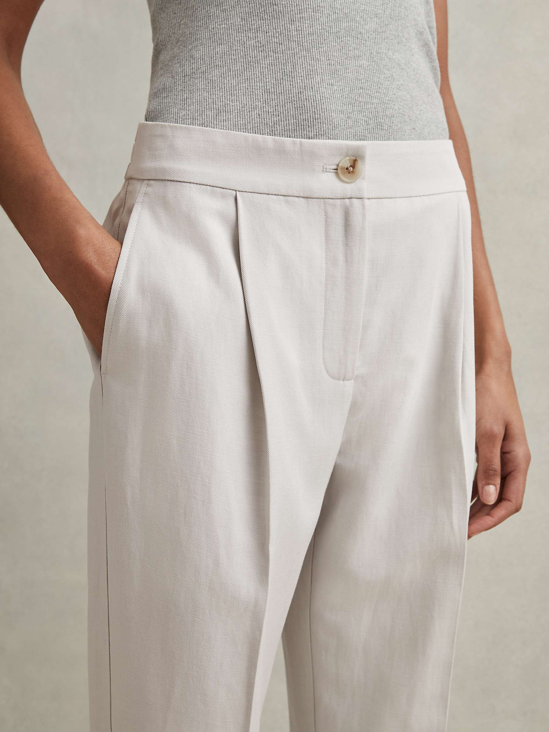 Buy Reiss Farrah Linen Blend Tapered Trousers, Light Grey Online at johnlewis.com