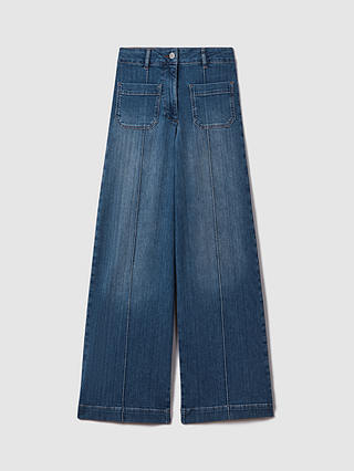 Reiss Kira Wide Leg Seam Detail Jeans, Mid Blue