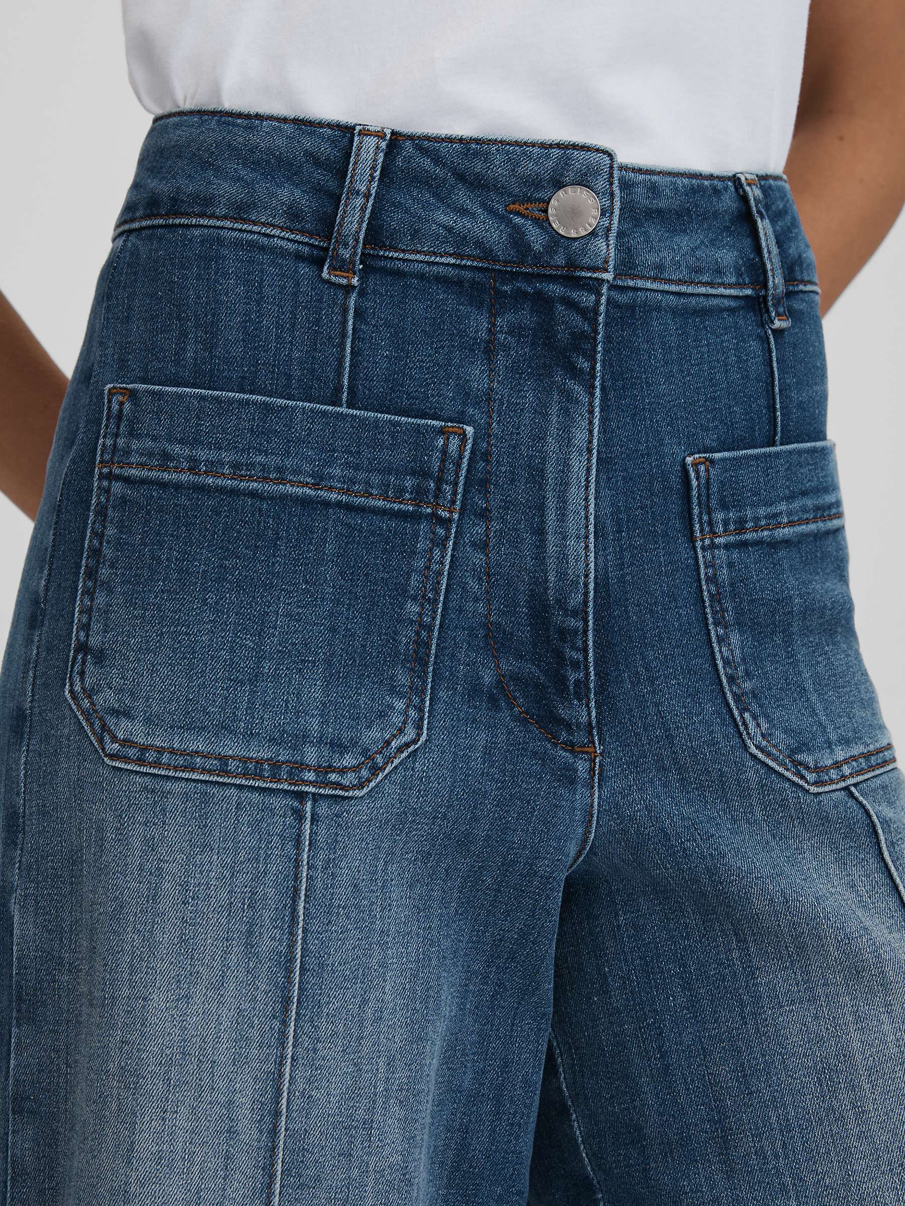 Buy Reiss Kira Wide Leg Seam Detail Jeans, Mid Blue Online at johnlewis.com