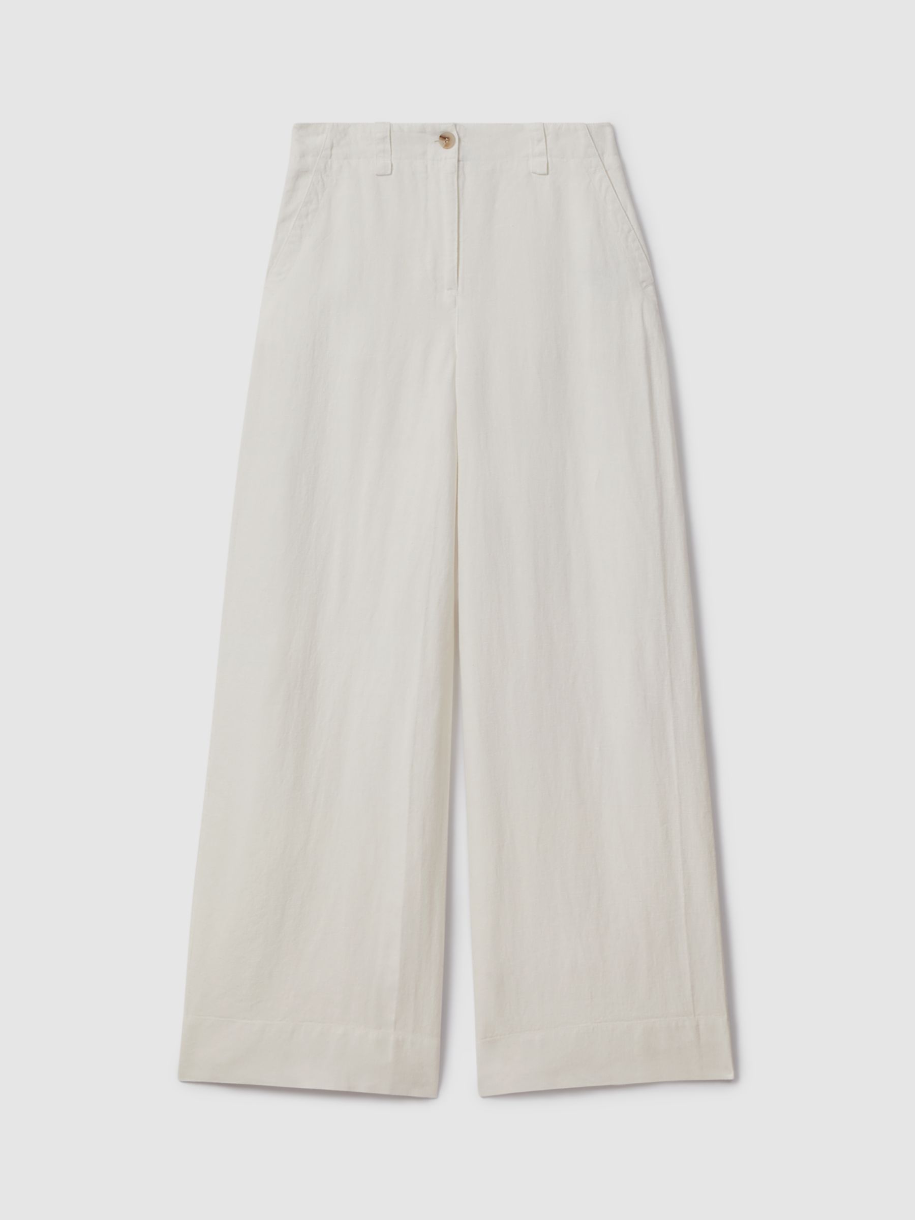 Reiss Demi Garment Dye Linen Wide Leg Trousers, White, 4R