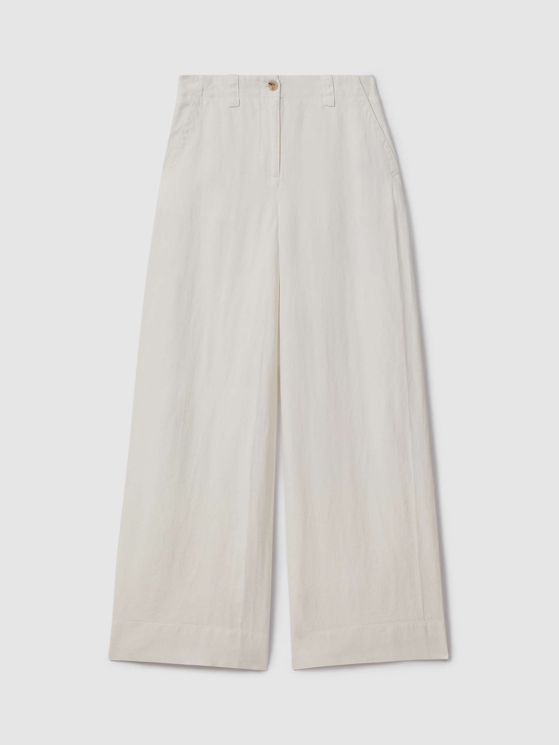 Buy Reiss Demi Garment Dye Linen Wide Leg Trousers, White Online at johnlewis.com
