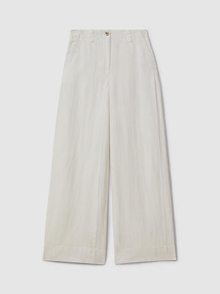 Reiss Demi Garment Dye Linen Wide Leg Trousers, White
