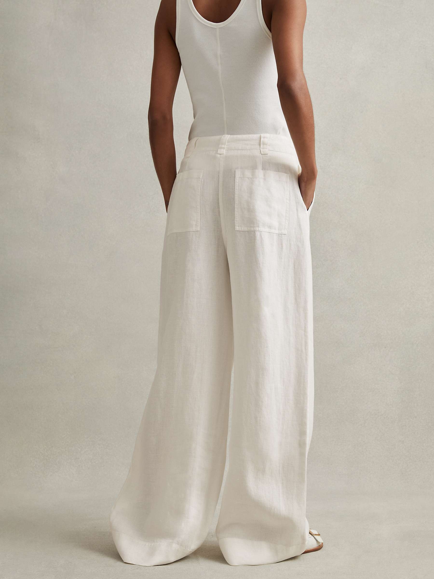 Buy Reiss Demi Garment Dye Linen Wide Leg Trousers, White Online at johnlewis.com