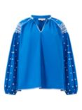 Great Plains Athens Embroidered Sleeve Blouse, Bright Blue/White