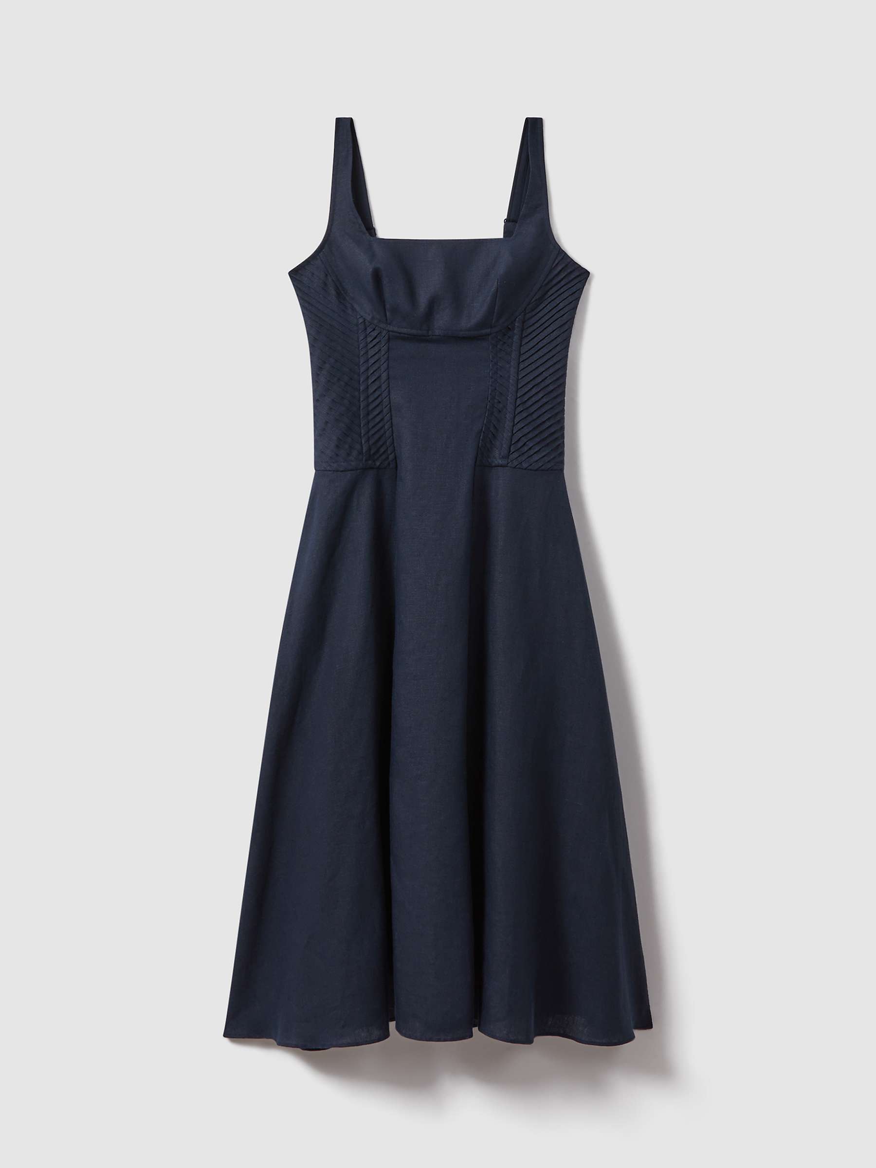 Buy Reiss Etta Linen Corset Detail Midi Dress, Navy Online at johnlewis.com