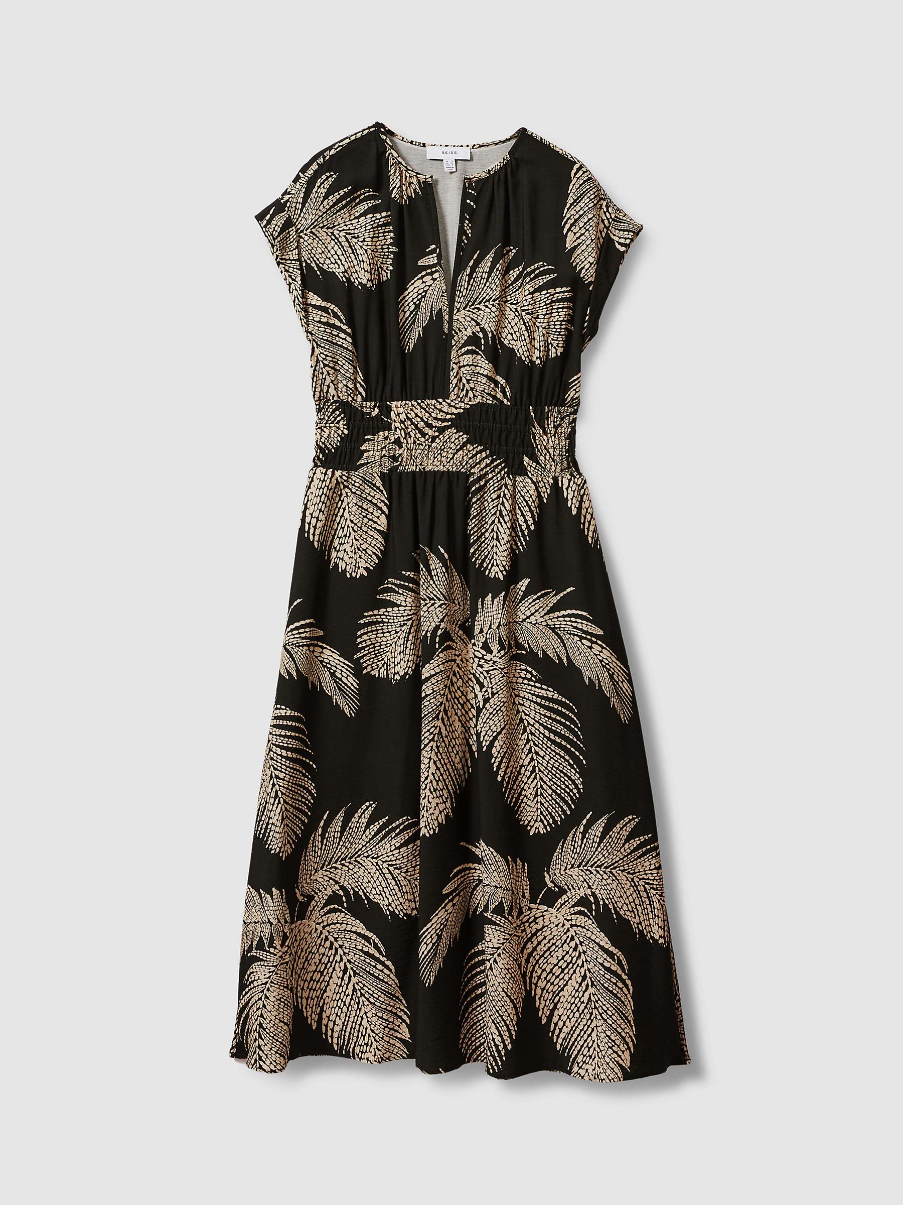 Buy Reiss Colby Tropical Print Elasticated Waist Midi Dress, Khaki/Beige Online at johnlewis.com