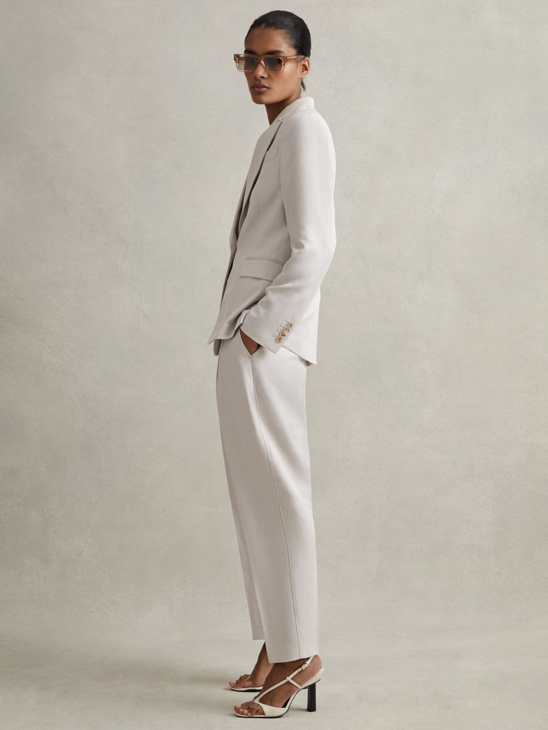 Reiss Farrah Linen Blend Suit Blazer, Light Grey, 4