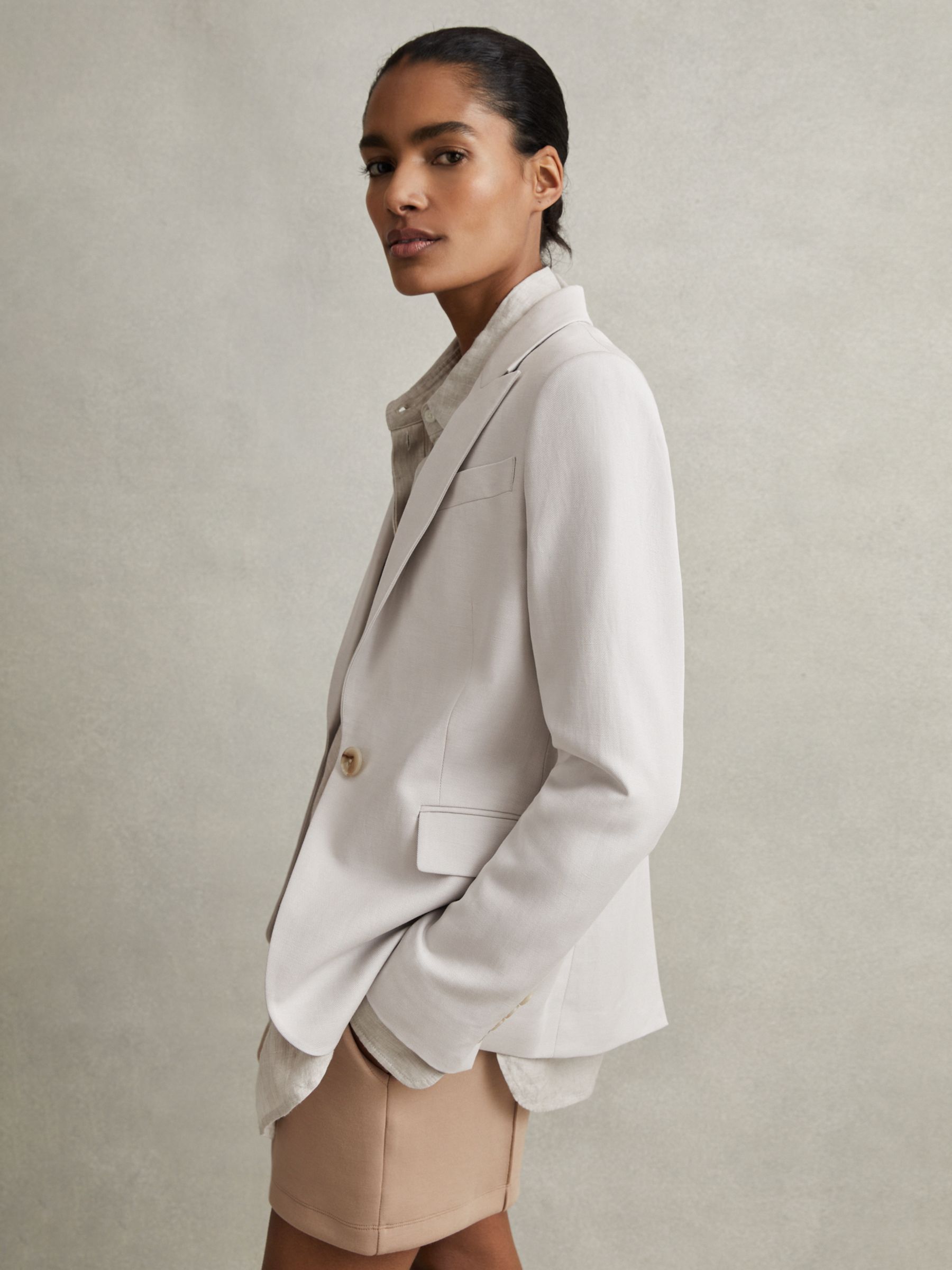 Reiss Farrah Linen Blend Suit Blazer, Light Grey, 4