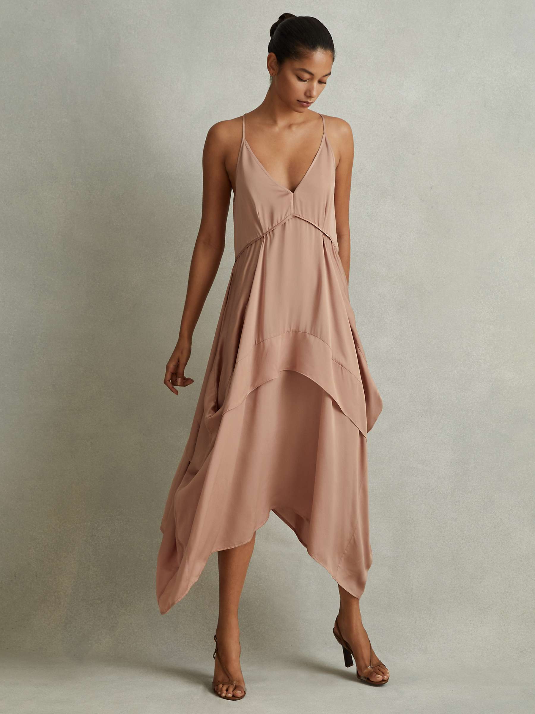 Buy Reiss Demi Draped Asymmetric Midi Dress, Nude Online at johnlewis.com