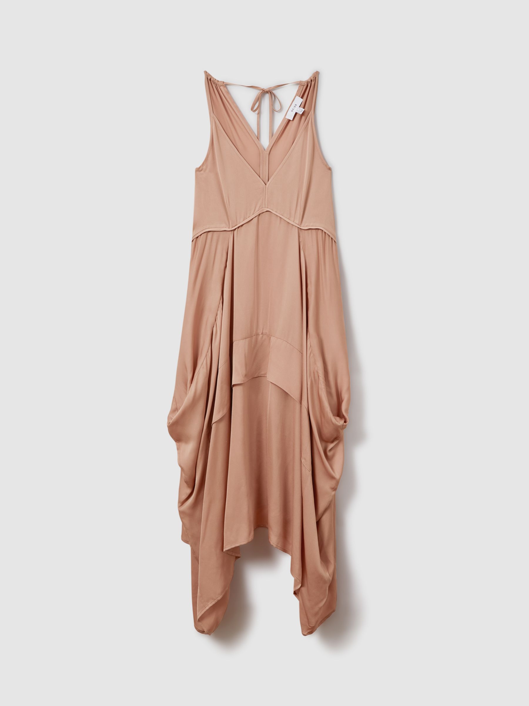Reiss Demi Draped Asymmetric Midi Dress, Nude, 4