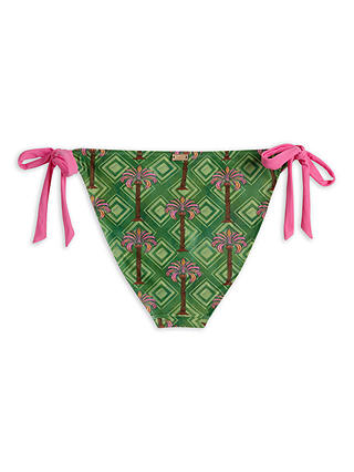 Chelsea Peers Palm Print Tie Side Bikini Bottoms, Khaki/Multi
