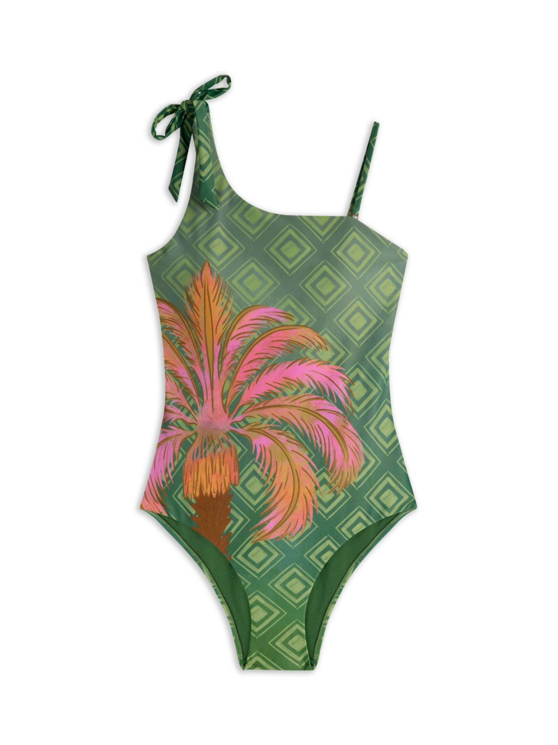 Chelsea Peers Palm Print One Shoulder Swimsuit, Khaki/Multi, 6