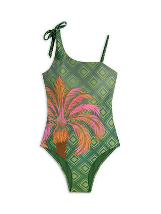 Chelsea Peers Palm Print One Shoulder Swimsuit, Khaki/Multi