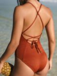 Chelsea Peers Metallic Lace Up Back Swimsuit, Bronze, Bronze