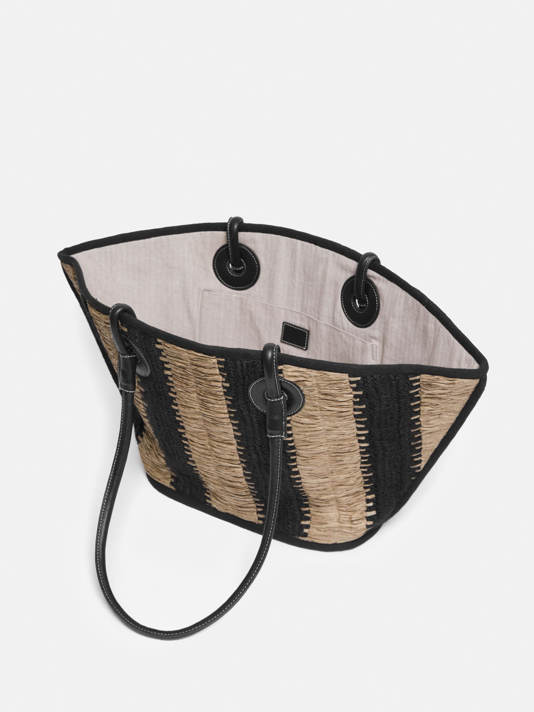 Jigsaw Raffia Stripe Tote Bag, Natural/Black, Neutrals
