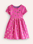 Mini Boden Kids' Suns Short Sleeve Jersey Dress, Pink/Gold