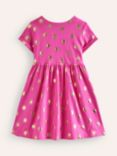 Mini Boden Kids' Suns Short Sleeve Jersey Dress, Pink/Gold