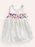 Mini Boden Kids' Floral Embroidered Cross Back Jersey Vest Top, White