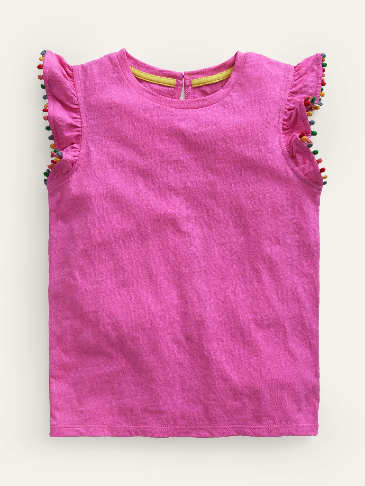 Mini Boden Kids' Pom Pom Trim T-Shirt, Strawberry Pink, 2-3 years