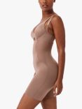 Spanx Shaping Satin Open Bust Mid Thigh Bodysuit, Café Au Lait