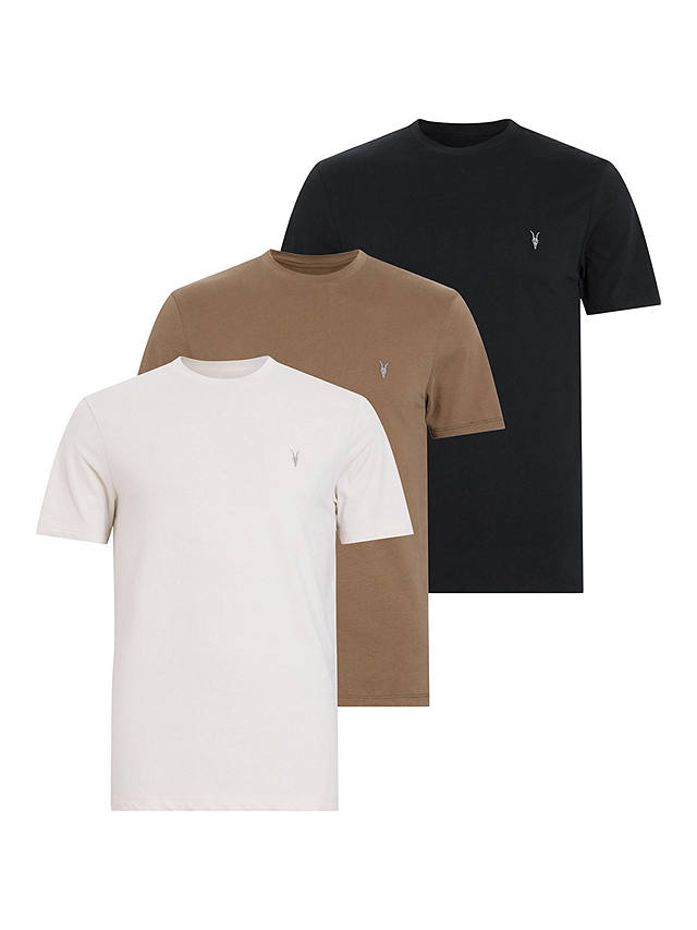 AllSaints Brace Short Sleeve Crew T-Shirt, Pack of 3, Taupe/Brown/Black