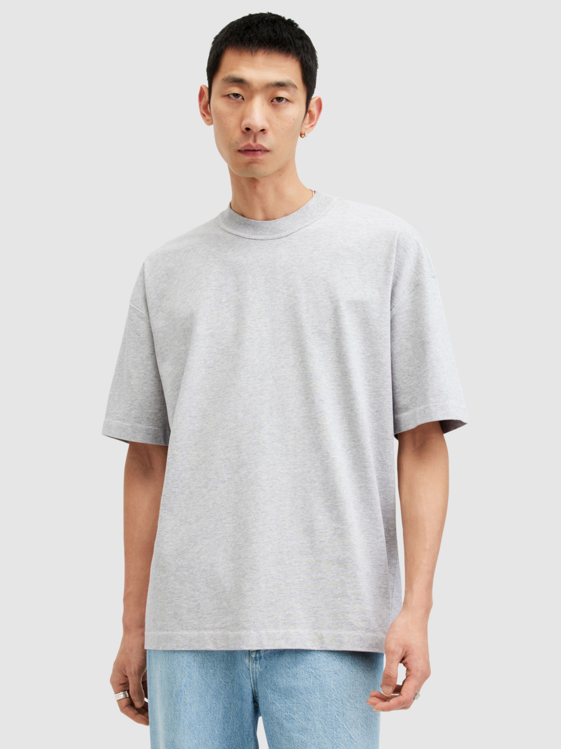 AllSaints Isac Short Sleeve Crew Neck T-Shirt, Grey Marl, L