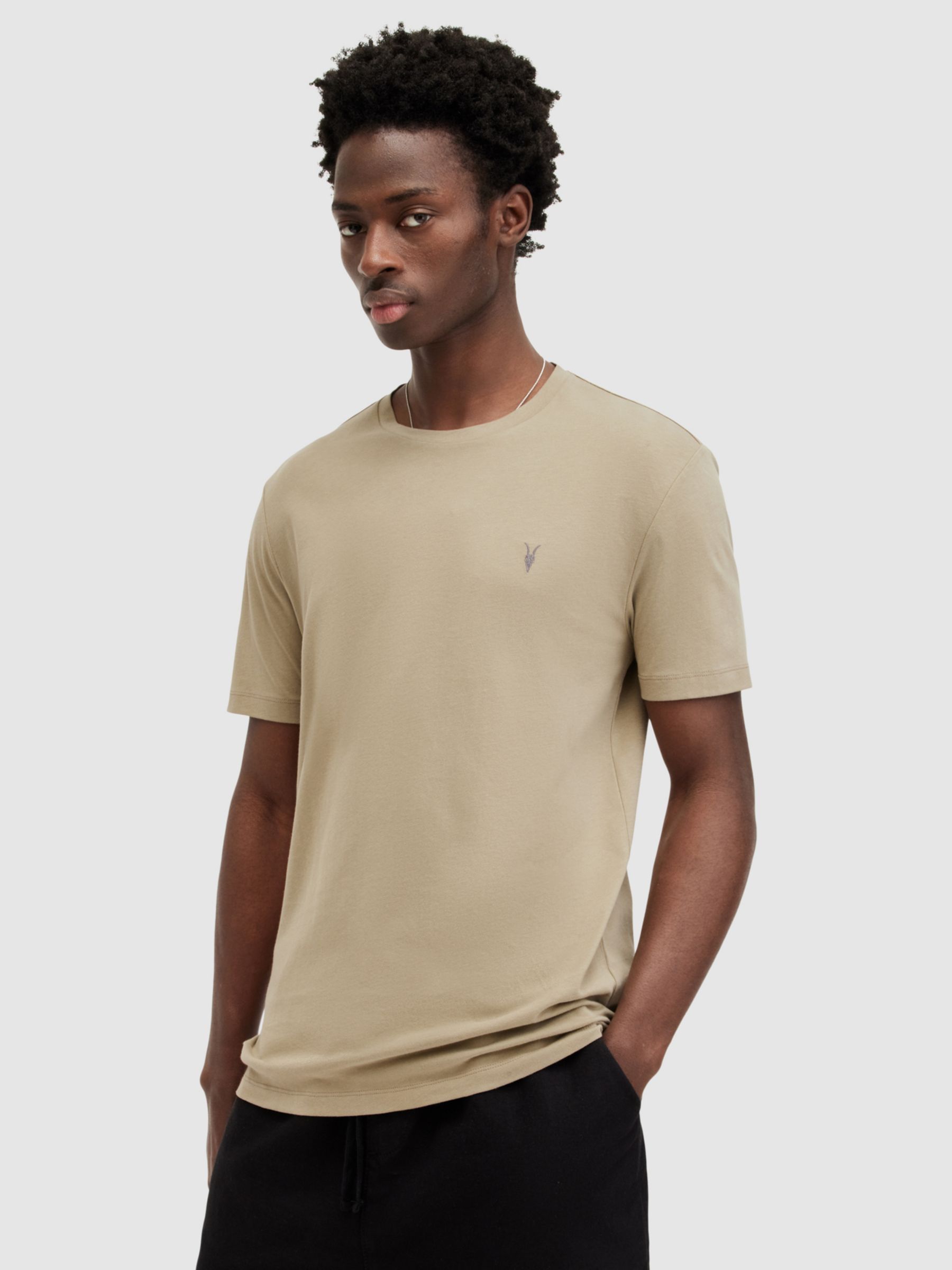 AllSaints Brace Contrast Organic Cotton Short Sleeve T-Shirt, Moorland Brown, L