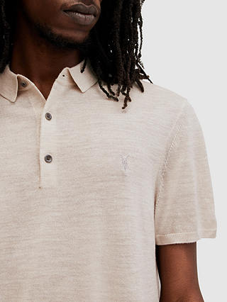 AllSaints Mode Merino Short Sleeve Polo Shirt, Bailey Taupe