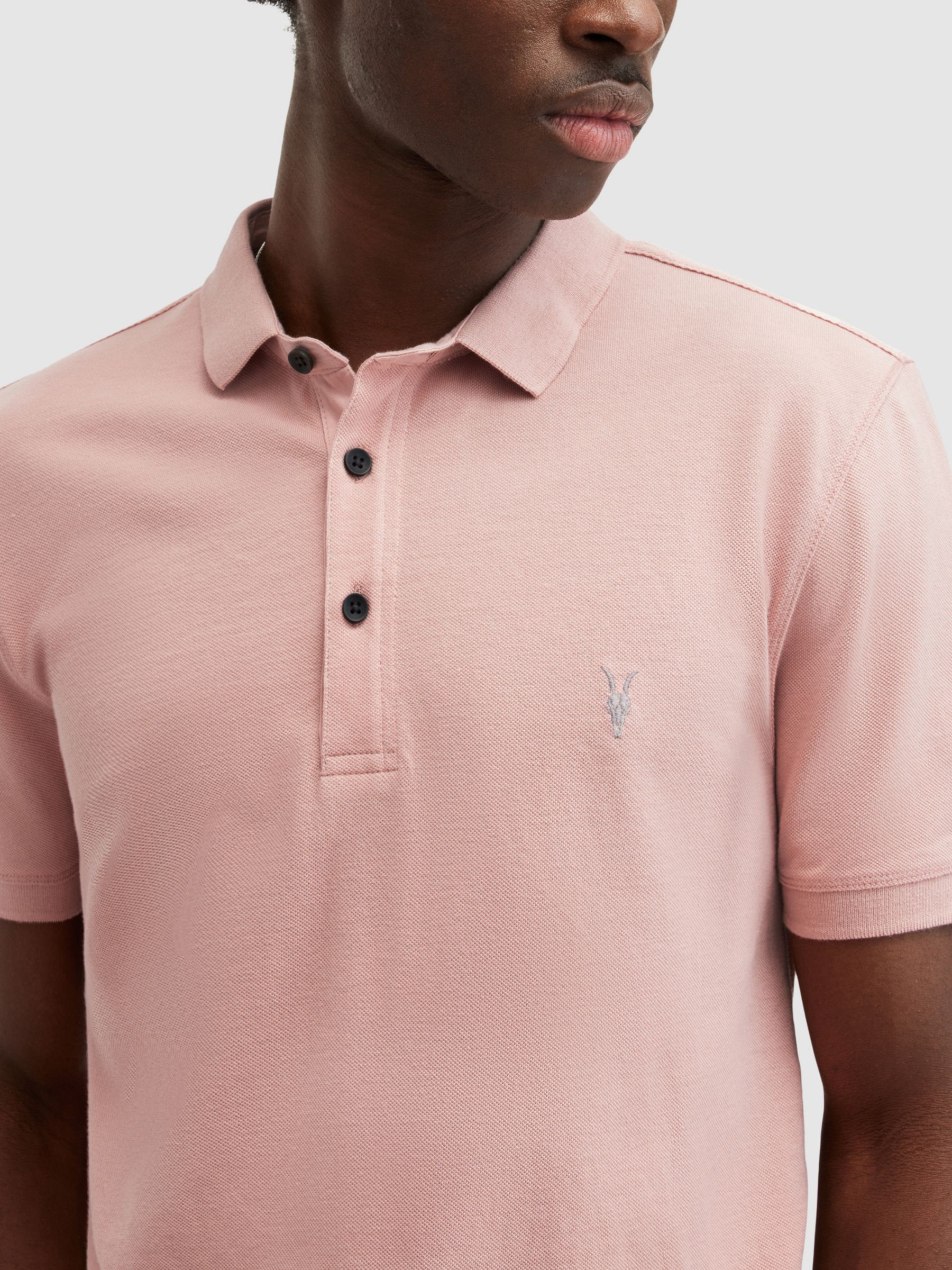 AllSaints Reform Organic Cotton Polo Shirt, Bramble Pink, L