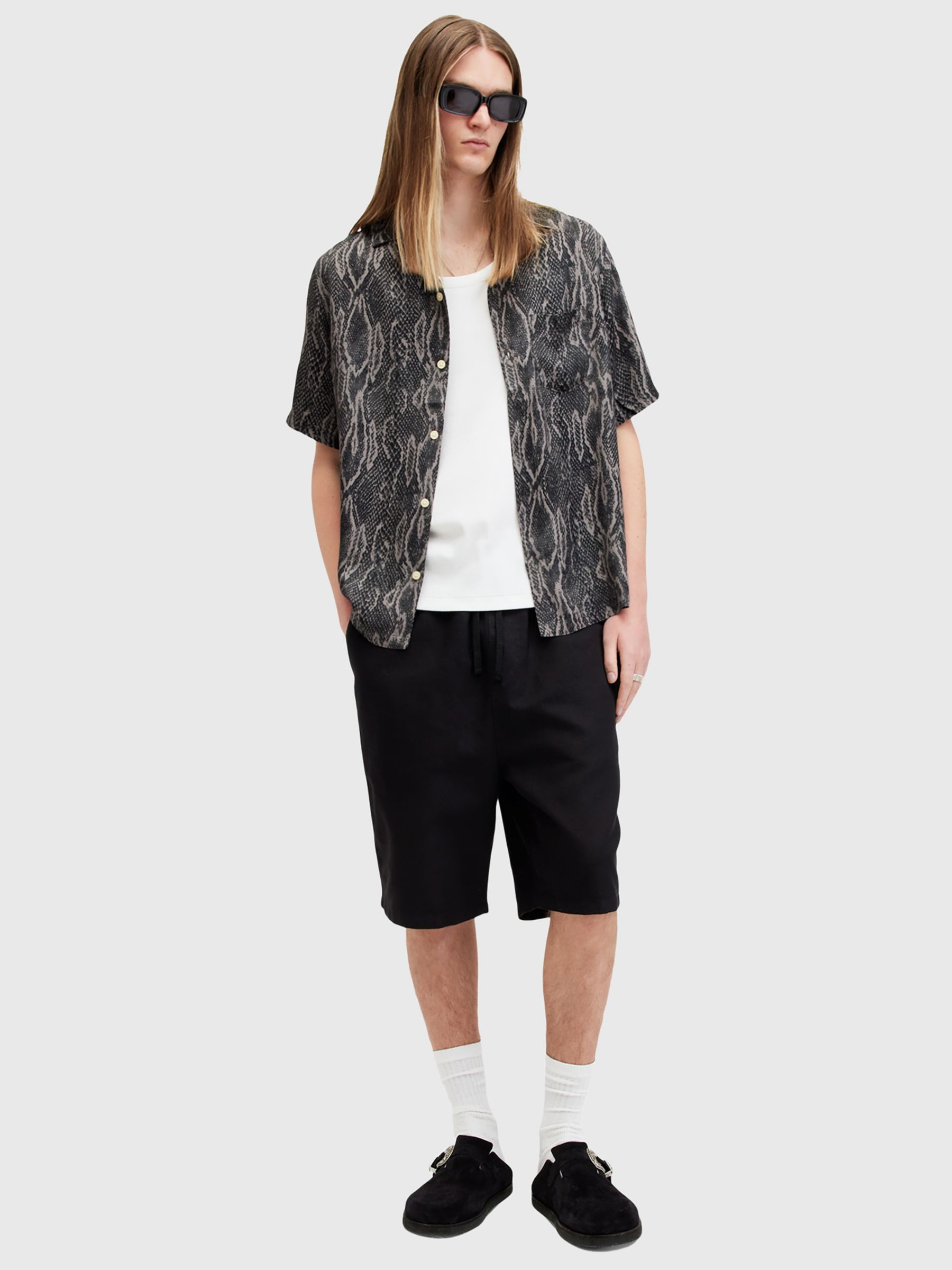 AllSaints Boomslang Short Sleeve Relaxed Fit Shirt, Jet Black