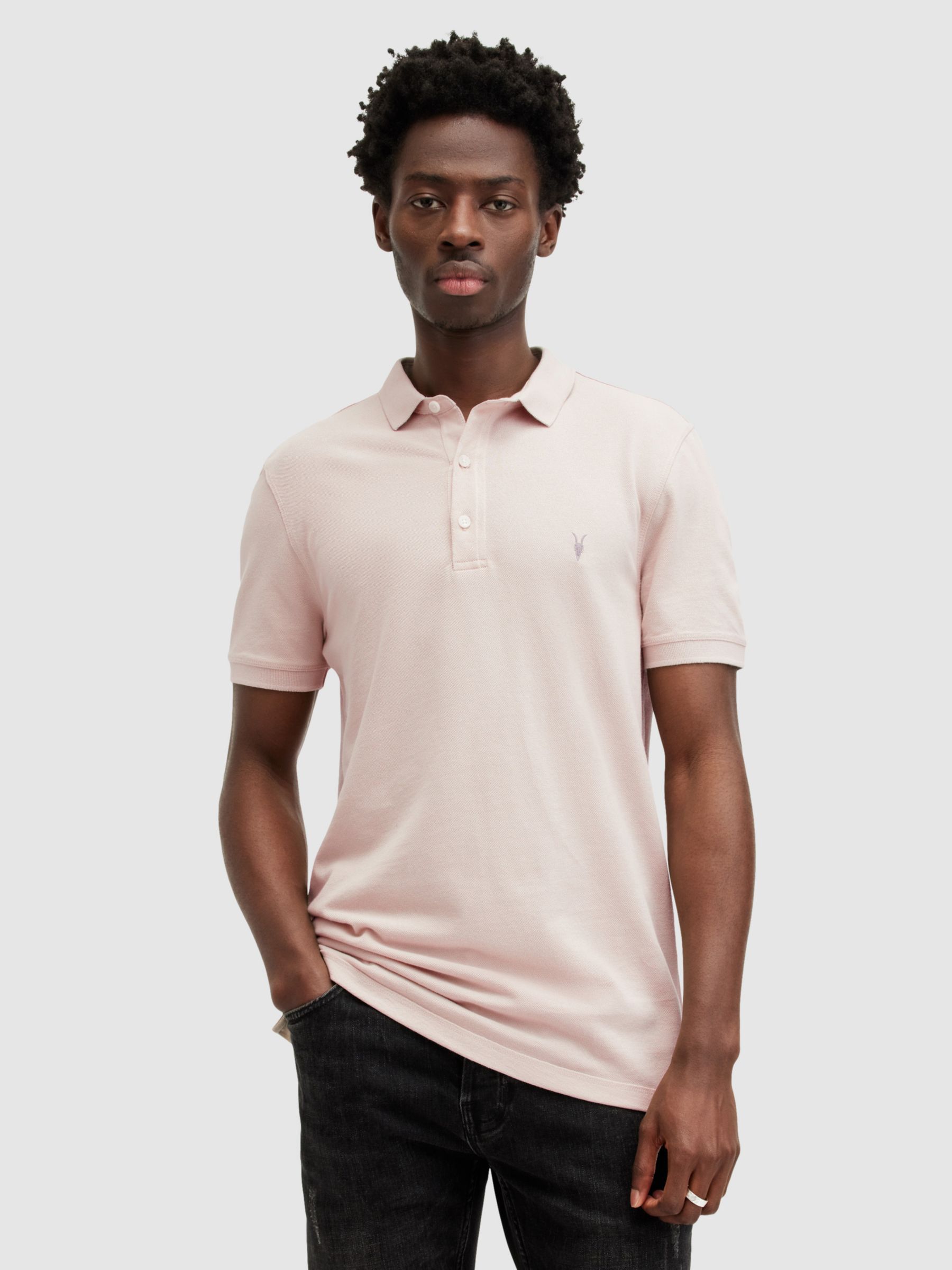 AllSaints Reform Organic Cotton Polo Shirt, Dust Taupe, L