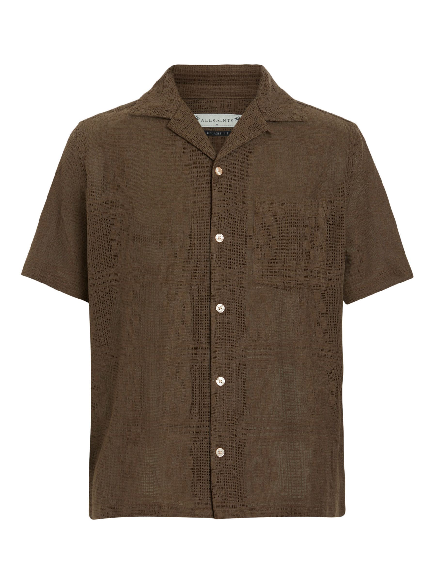 AllSaints Caleta Lace Textured Relaxed Fit Shirt, Woodland Brown, L