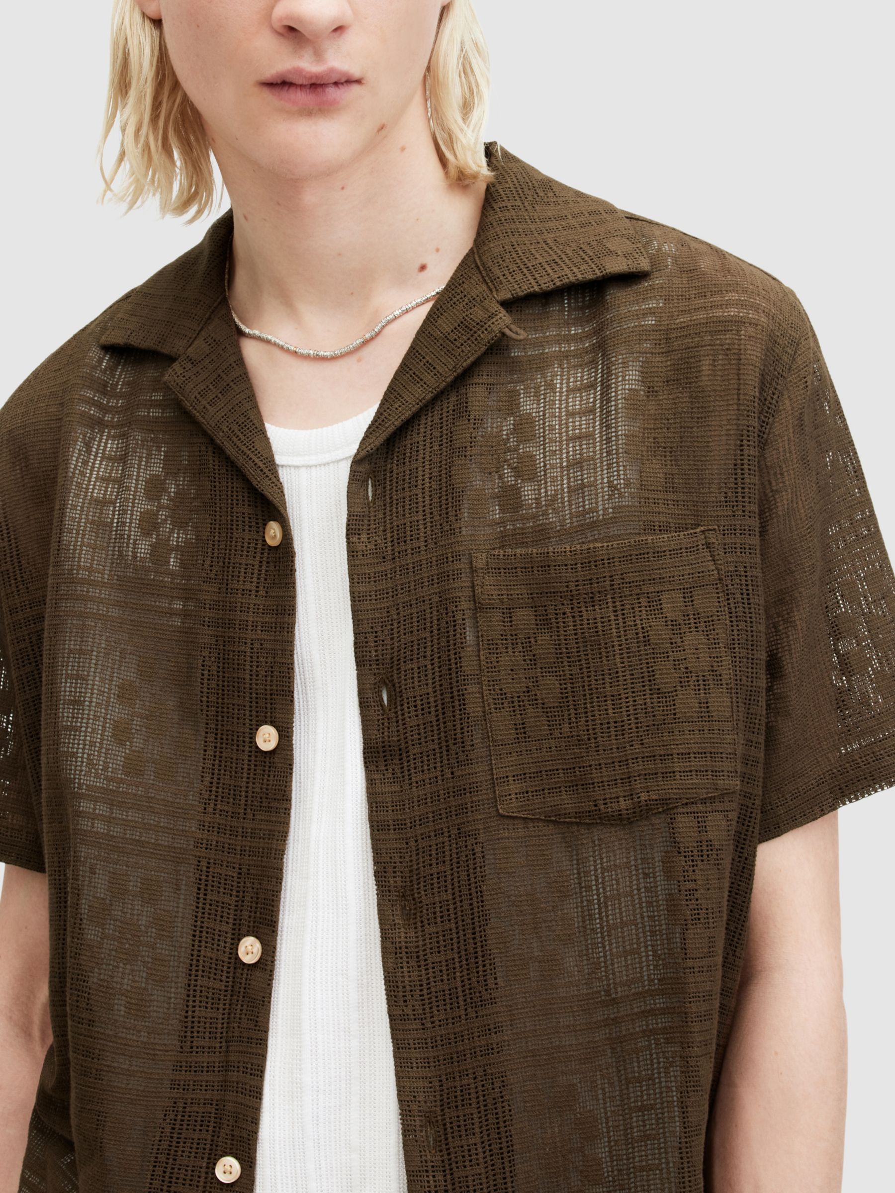 Buy AllSaints Caleta Lace Textured Relaxed Fit Shirt Online at johnlewis.com
