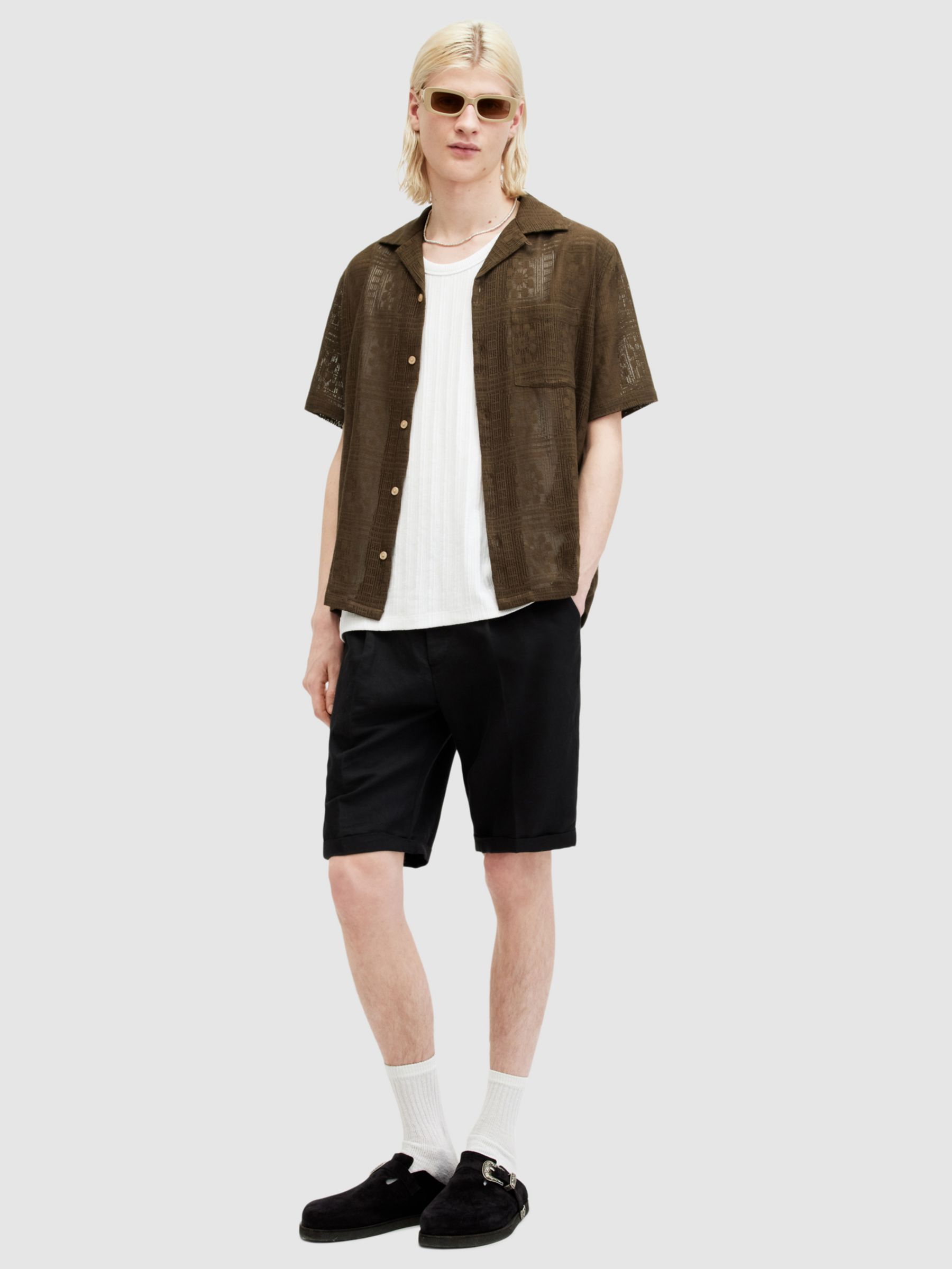 Buy AllSaints Caleta Lace Textured Relaxed Fit Shirt Online at johnlewis.com
