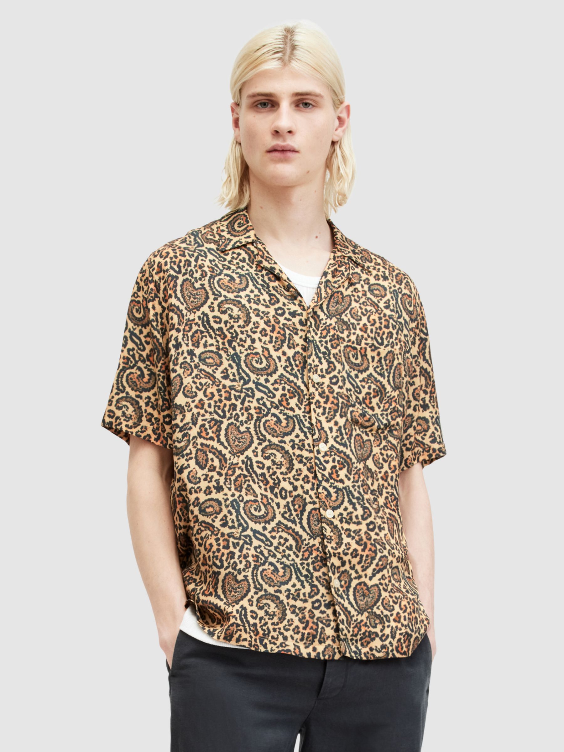 AllSaints Leo Paisley Short Sleeve Shirt, Multi, L