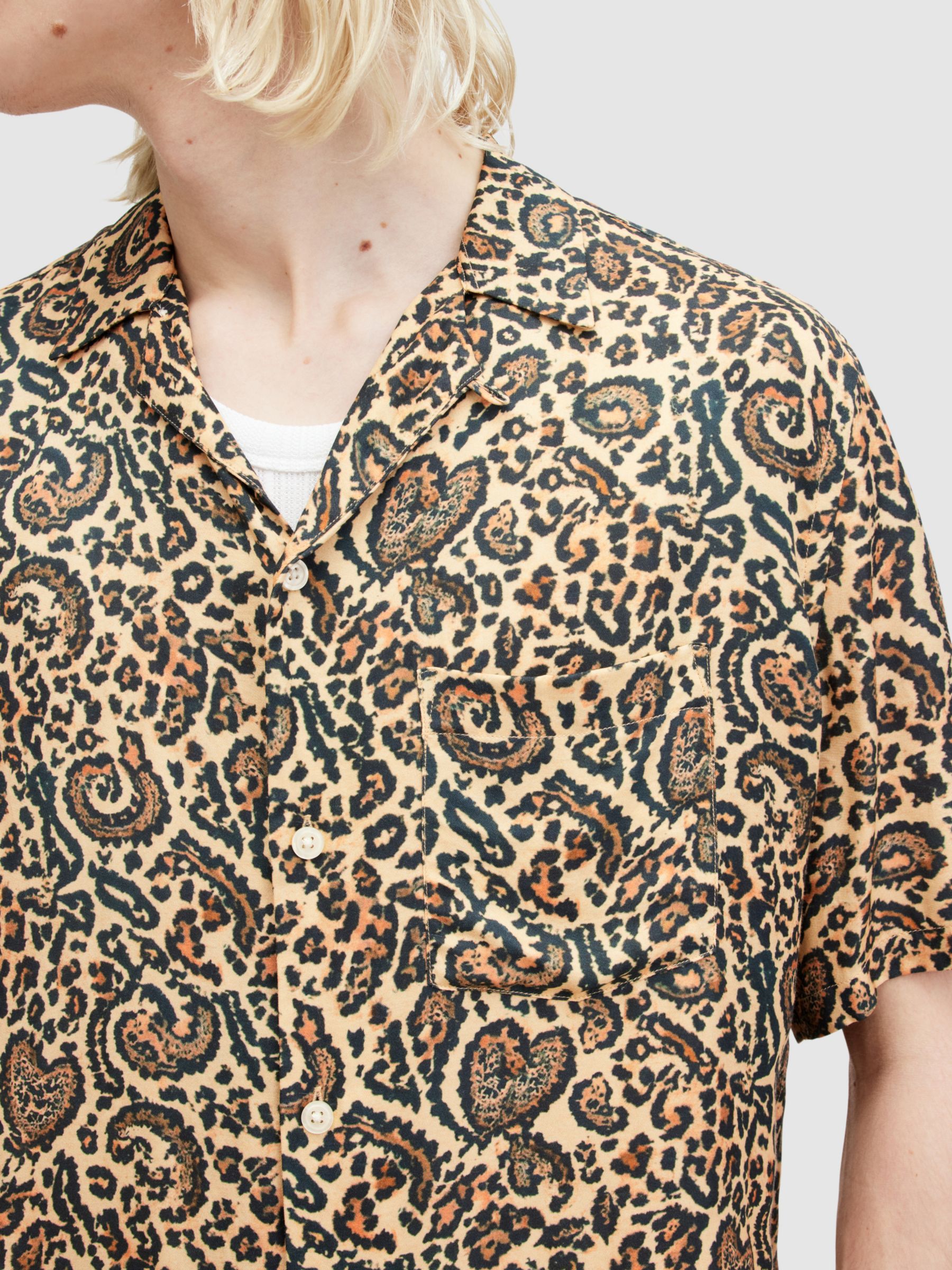 AllSaints Leo Paisley Short Sleeve Shirt, Multi, L