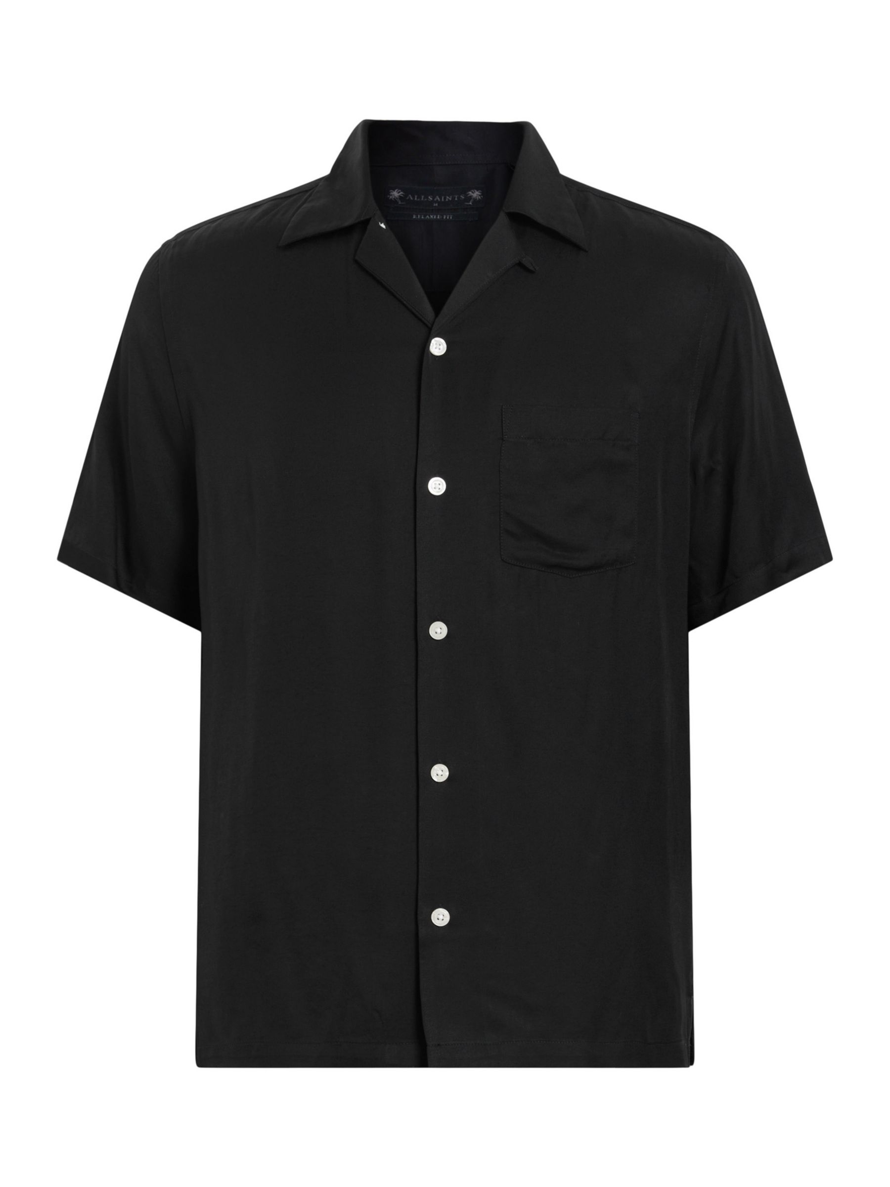 AllSaints Sunsmirk Embroidered Relaxed Fit Shirt, Jet Black, L