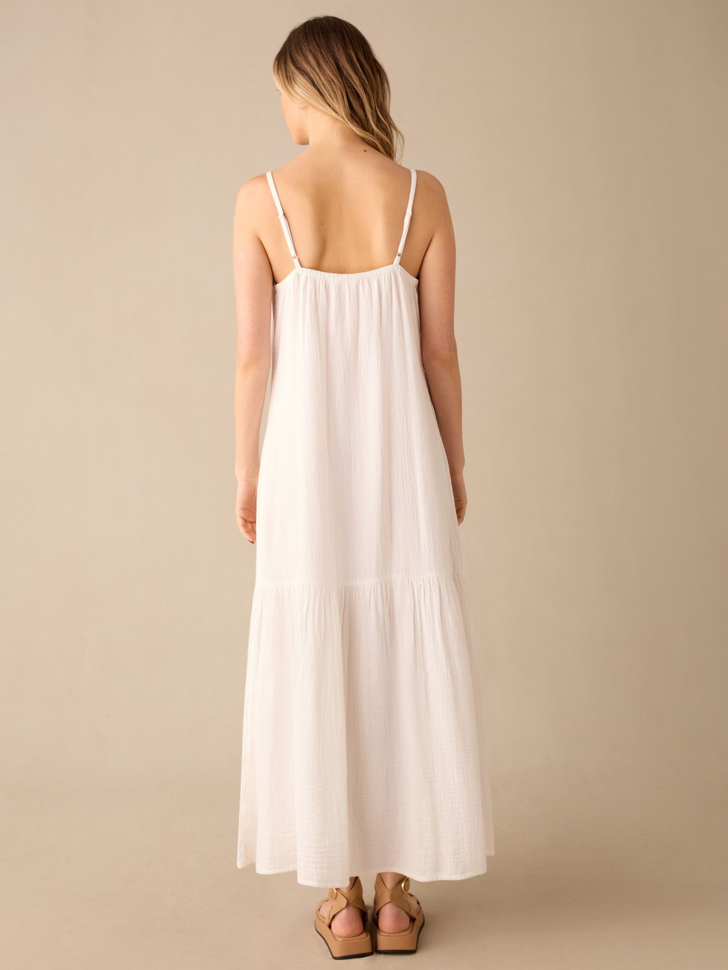 Ro&Zo Tiered Hem Strappy Cheesecloth Dress, White, 6
