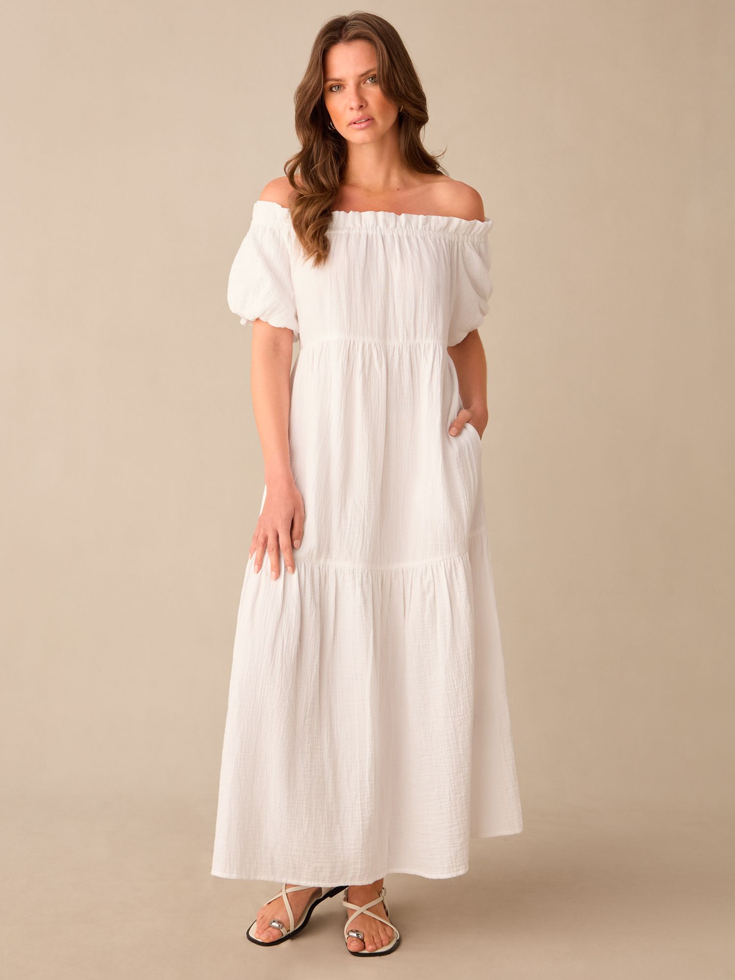 Ro&Zo Petite Frill Detail Cheesecloth Dress, White, 6