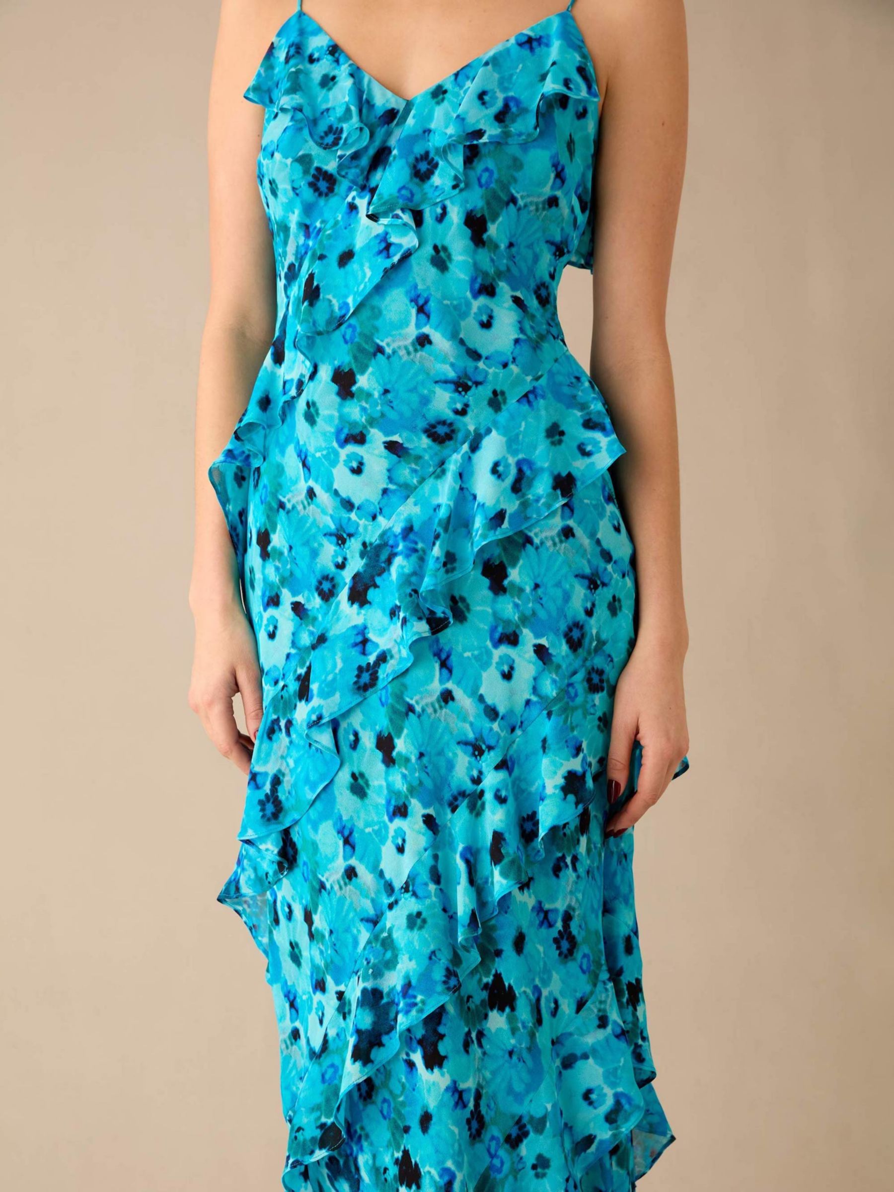 Ro&Zo Kirstee Floral Print Ruffle Cami Maxi Dress, Blue, 6