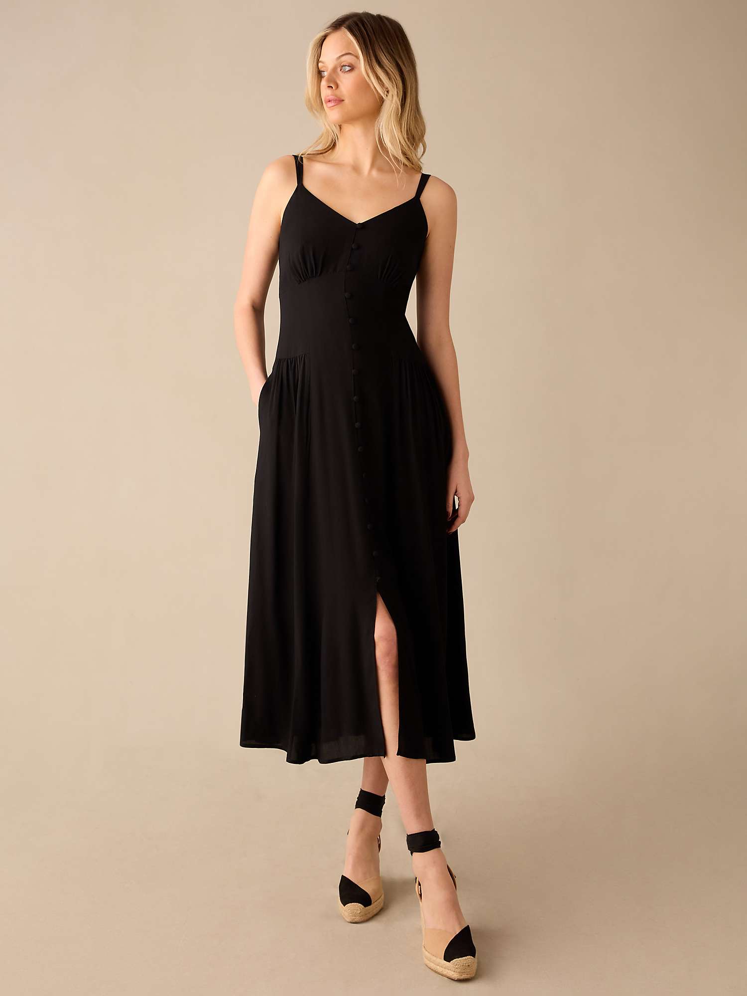 Buy Ro&Zo Strappy Button Through Midi Dress, Black Online at johnlewis.com
