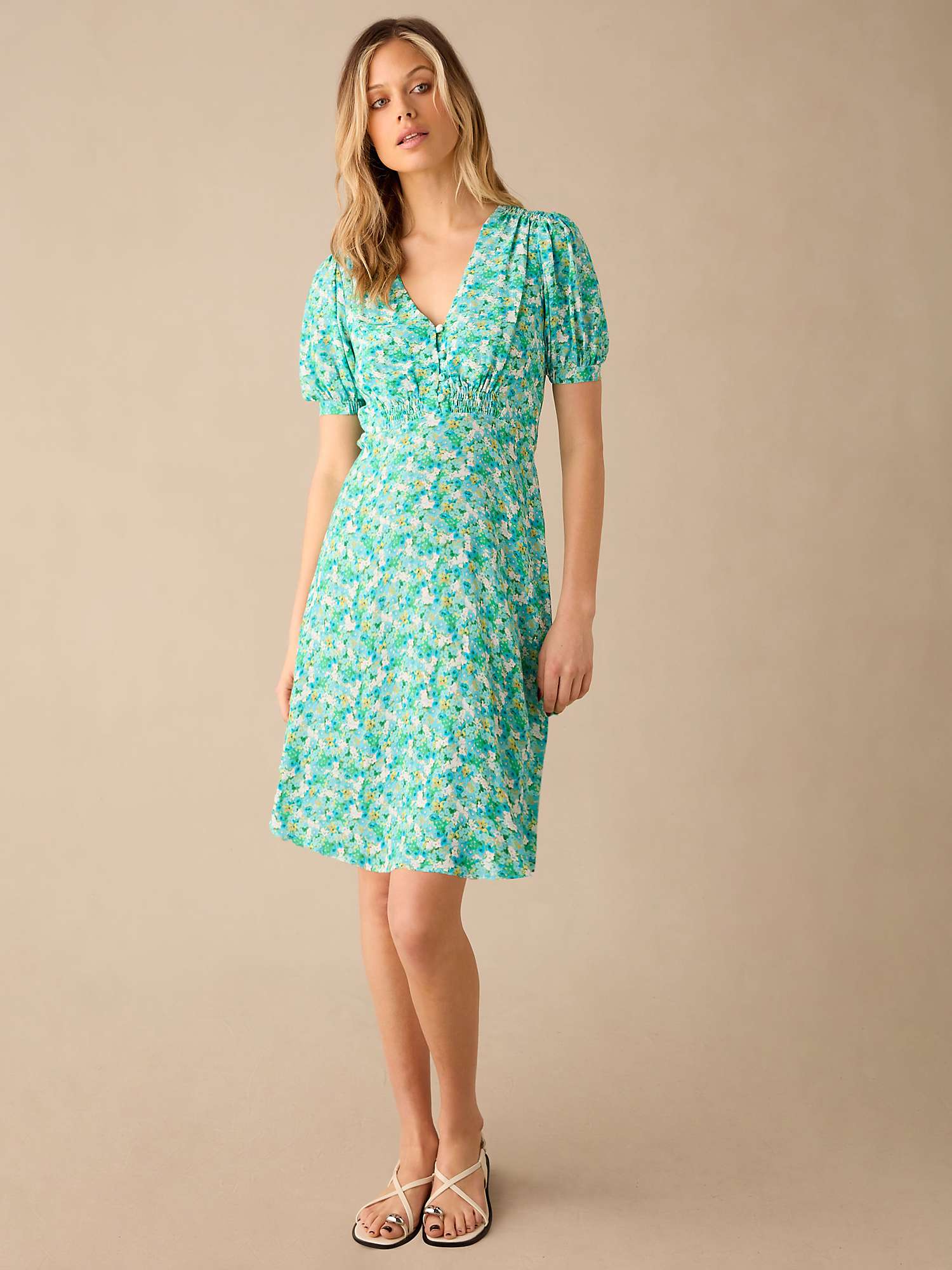 Buy Ro&Zo Ditsy Shirred Shoulder Mini Dress, Green Online at johnlewis.com