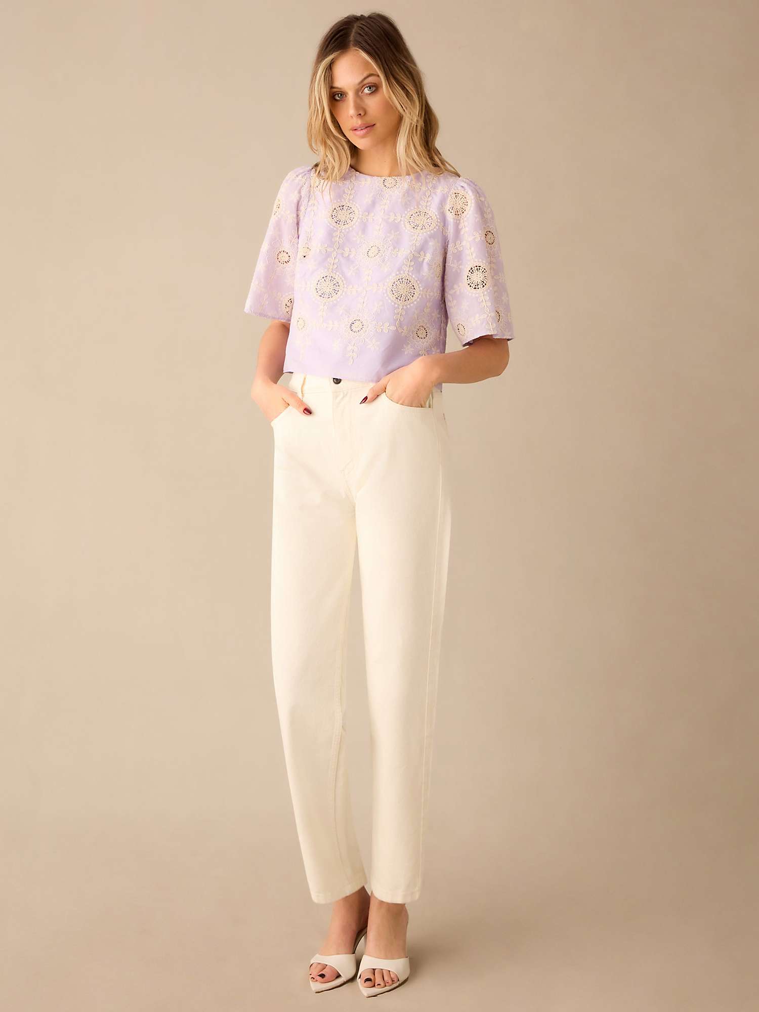 Buy Ro&Zo Broderie Frill Cotton Blouse, Lilac Online at johnlewis.com