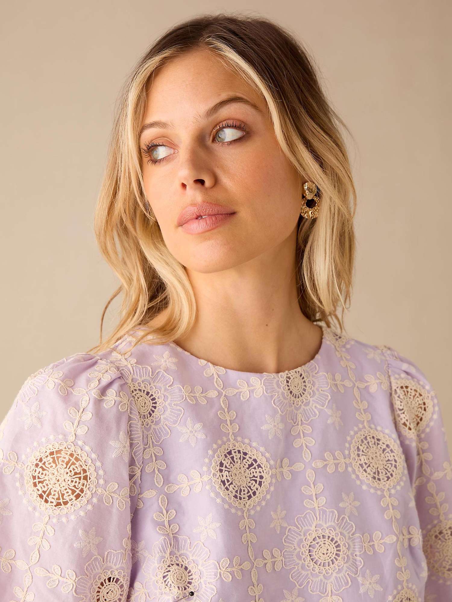 Buy Ro&Zo Broderie Frill Cotton Blouse, Lilac Online at johnlewis.com