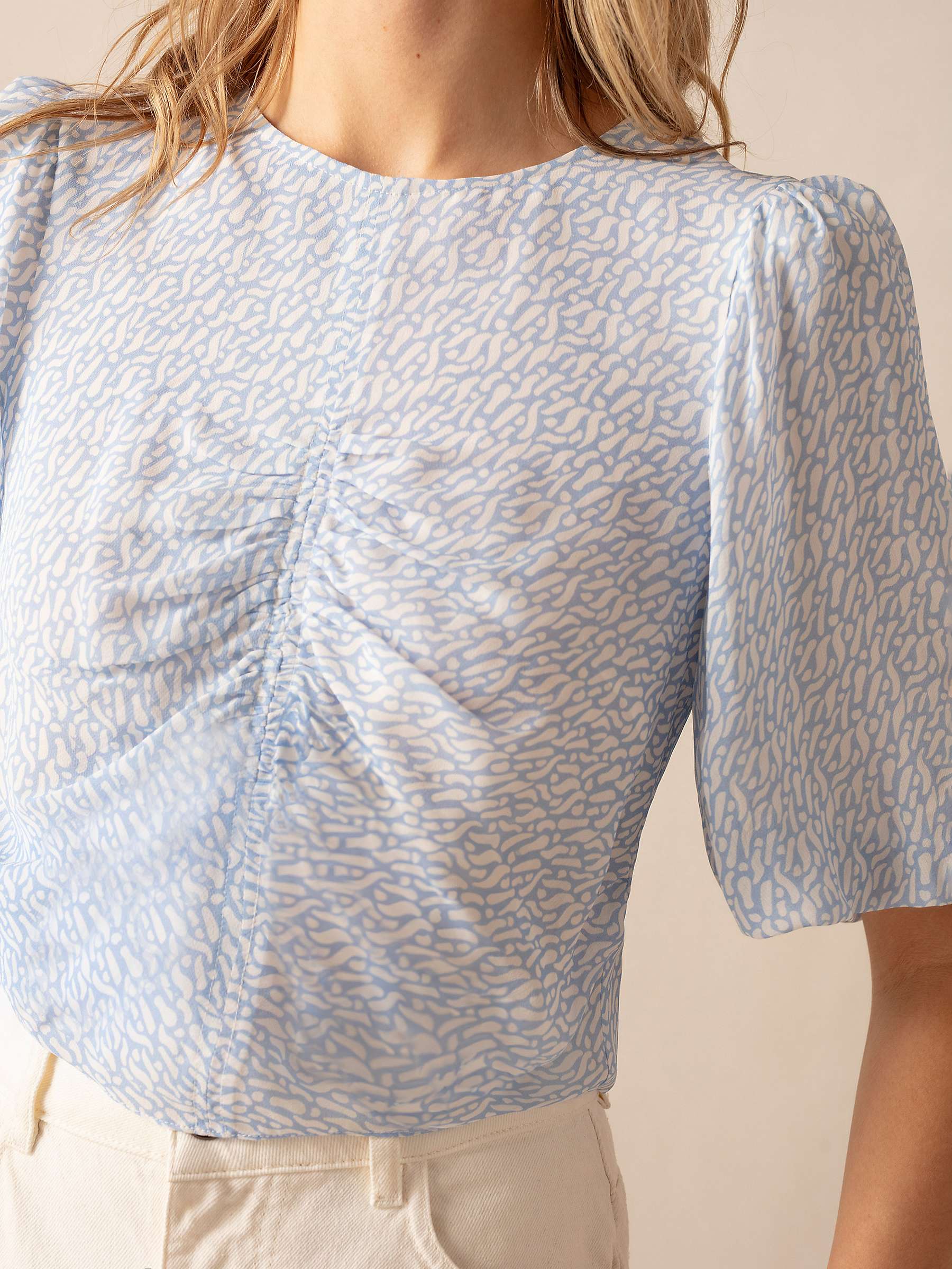 Buy Ro&Zo Squiggle Print Ruched Front Top, Blue Online at johnlewis.com