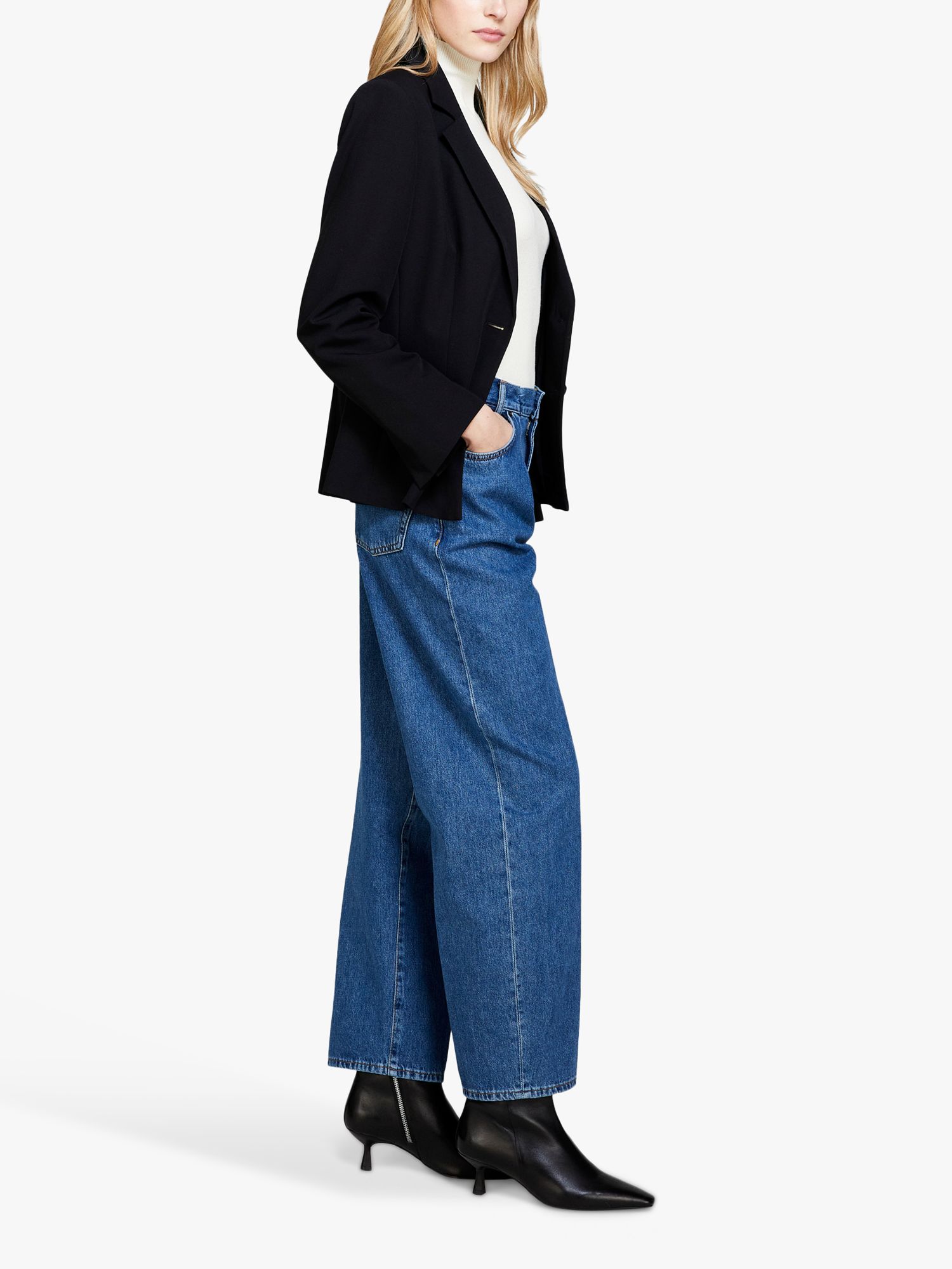 SISLEY Loose Fit Front Pleat Jeans, Blue Denim, 26R