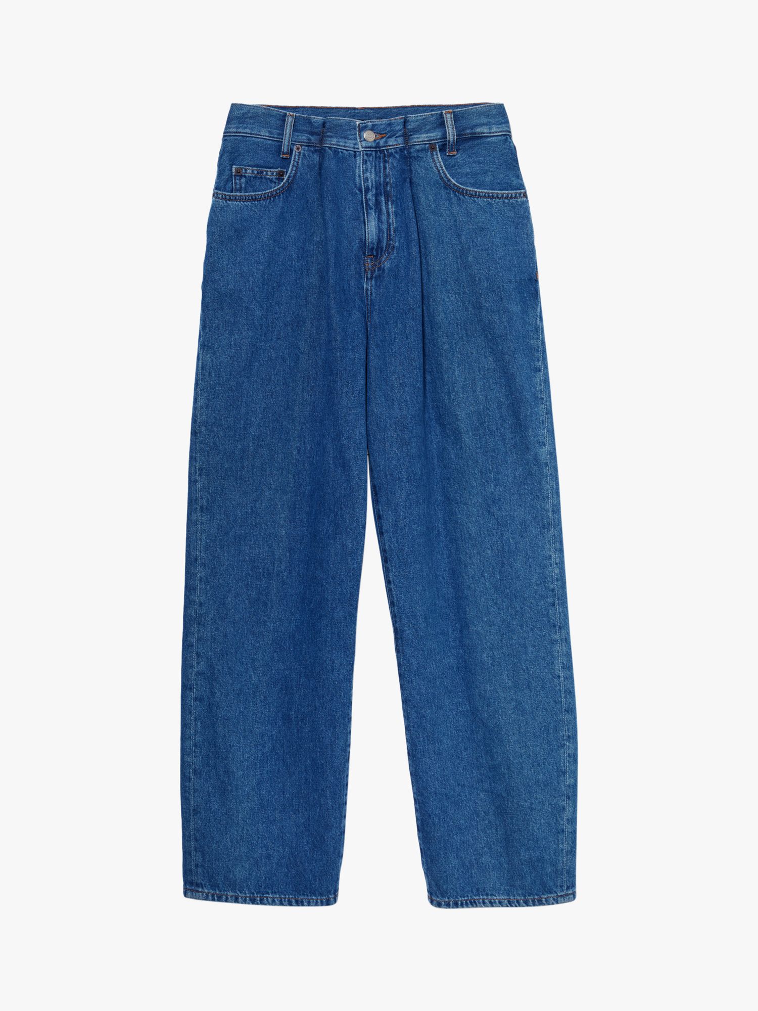 SISLEY Loose Fit Front Pleat Jeans, Blue Denim, 26R