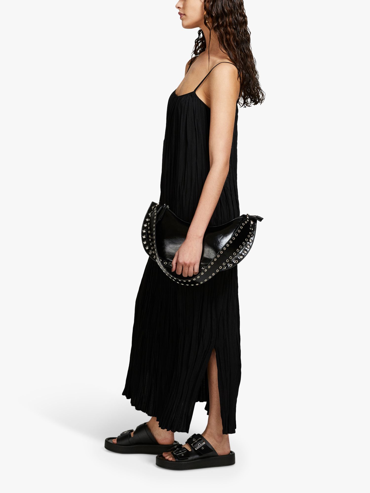 SISLEY Pleated Maxi Dress, Black, L