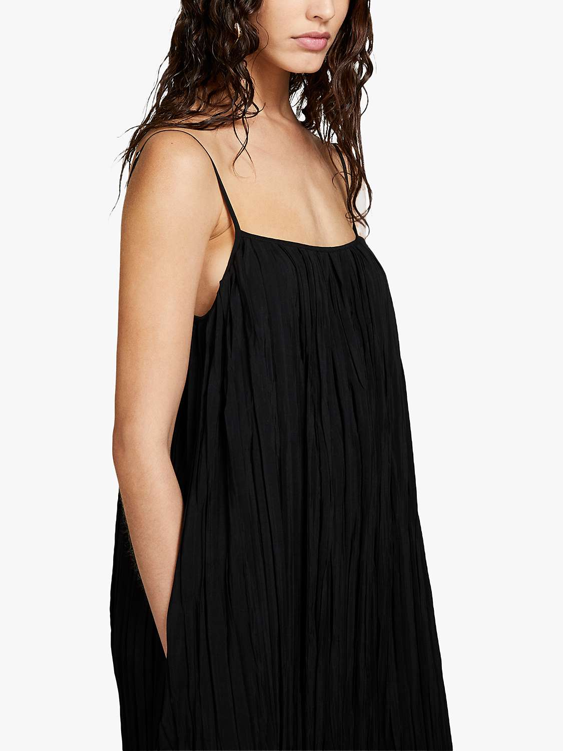 Buy SISLEY Pleated Maxi Dress, Black Online at johnlewis.com